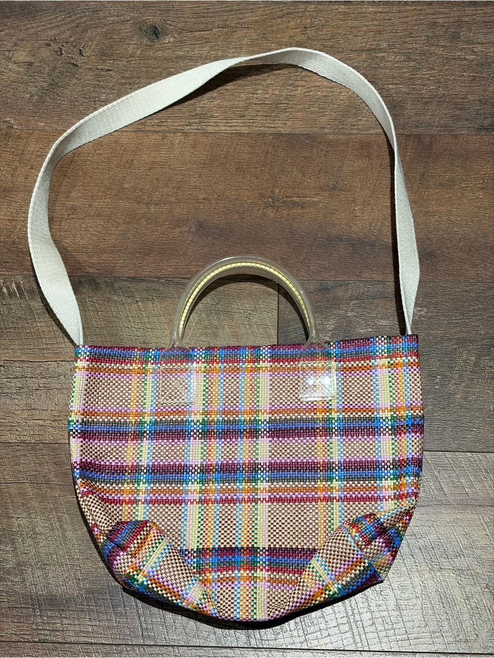 Madewell Multicolor Plaid Tote Bag with Cream Canvas Strap NWT